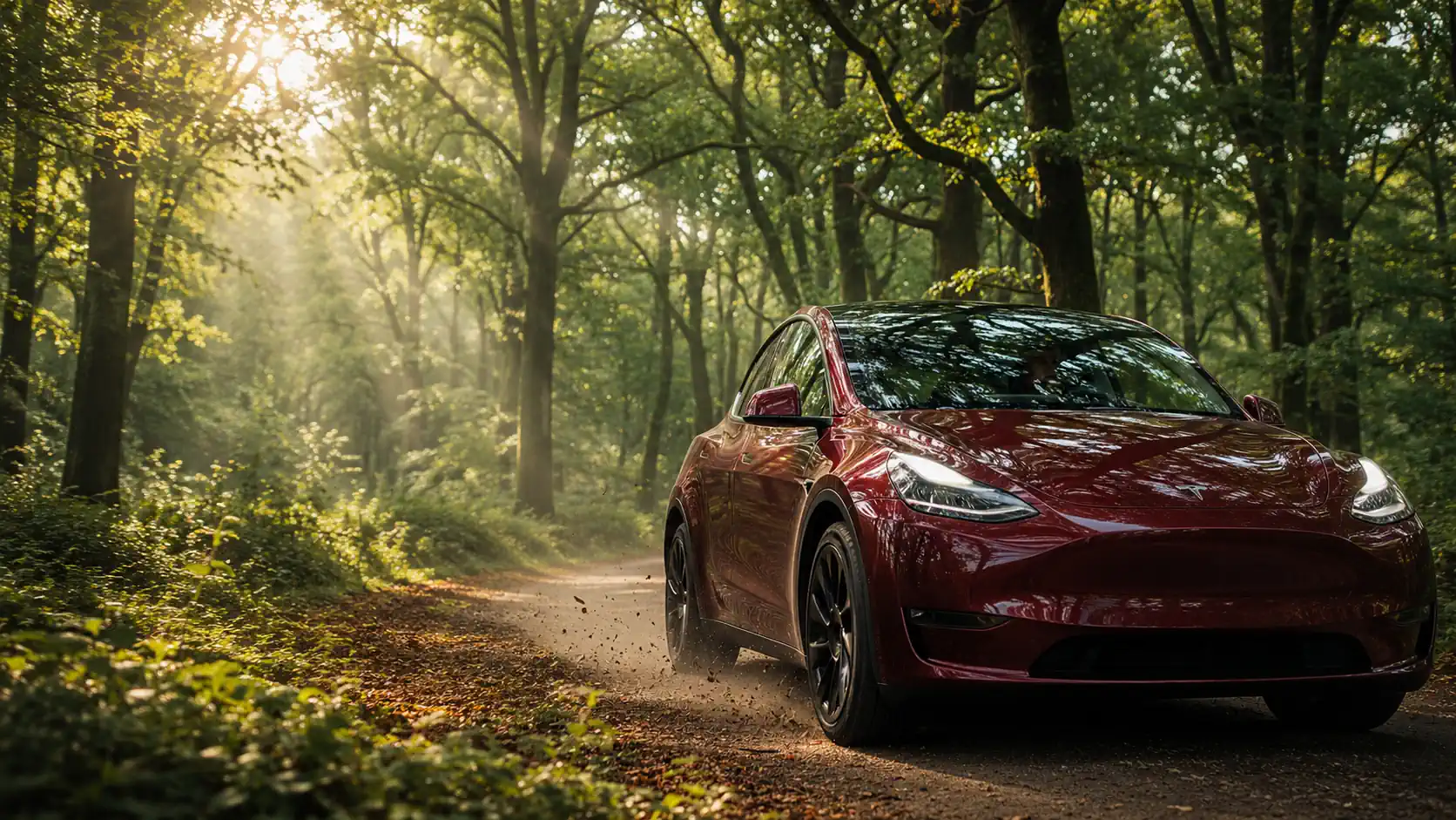 Tesla Model Y Ladyncar pour circuit touristique VTC en forêt et excursions Bretagne